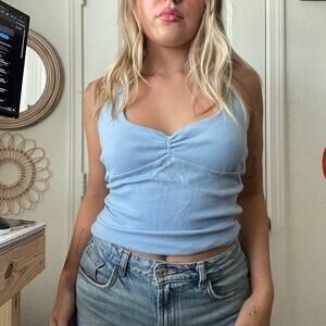 Vintage Y2K 2000s Energie Blue Cinched V neck Halter Top Sz L